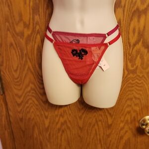 2 Victoria's Secret Burgundy Sheer Thong Sz Med NWT
